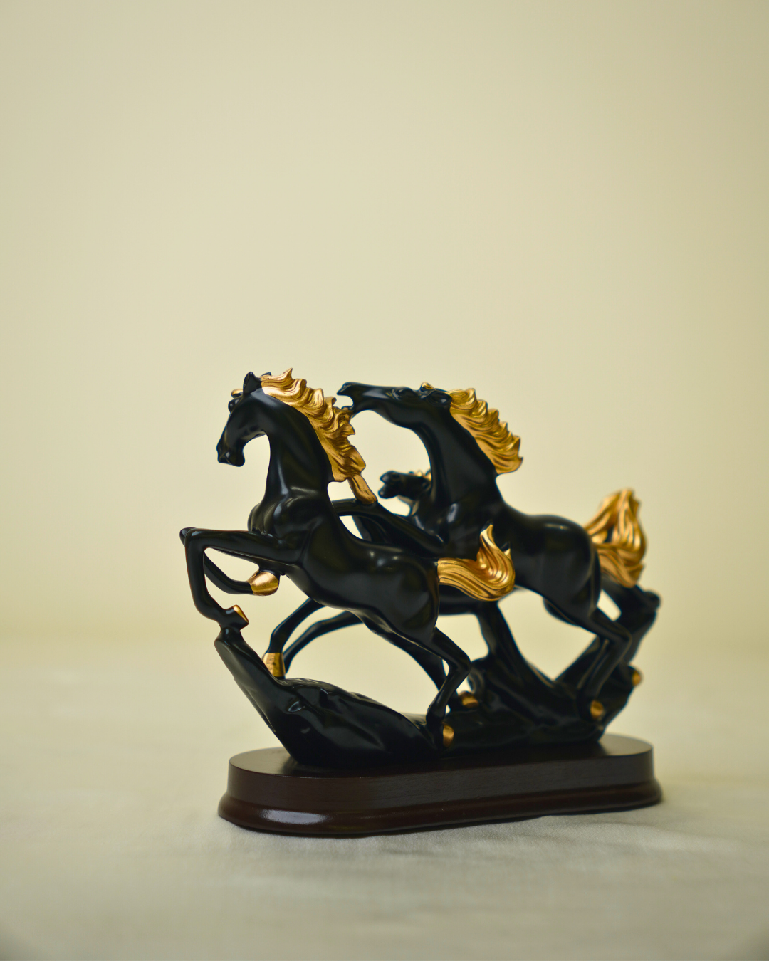Trio of Speed - Modern Black & Gold Running Horses Showpiece