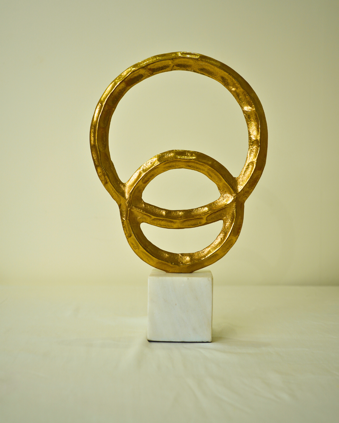 Abstract Golden Metal Art Sculpture with Marble Base