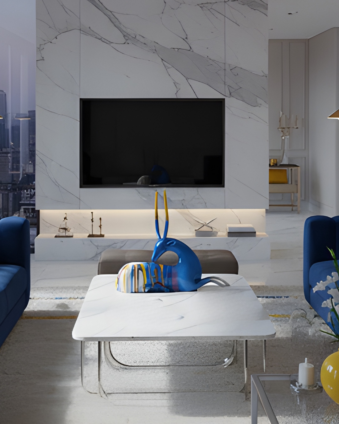 Deer Multi Sitting – Multi-Blue – Elegant Artistic Home Decor Sculpture