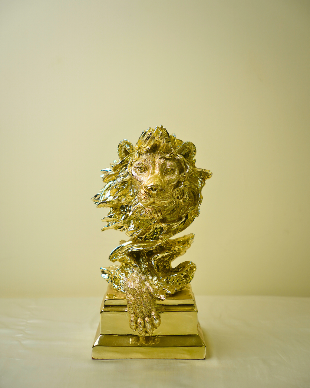 Majestic Golden Lion Bust Sculpture