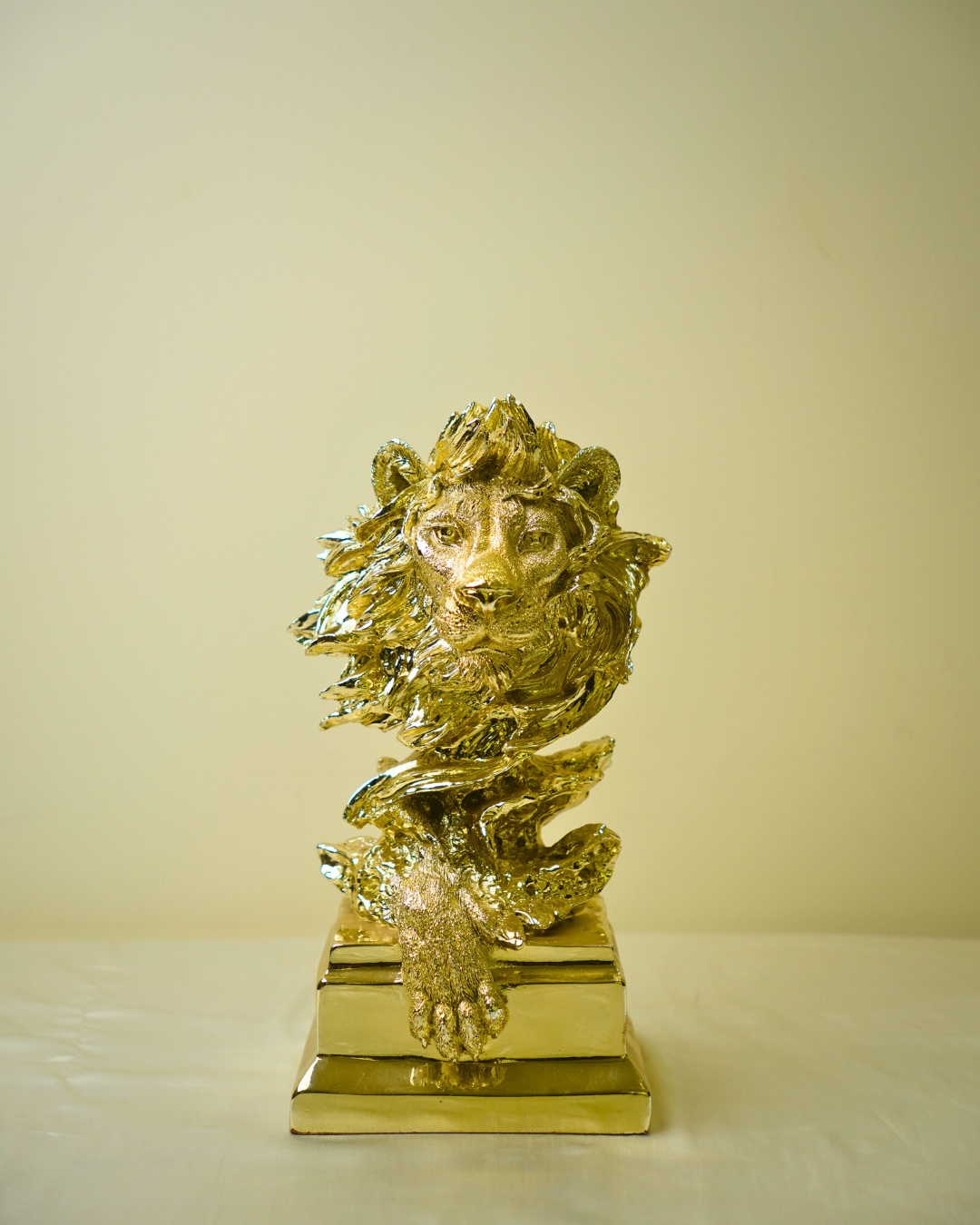 Majestic Golden Lion Bust Sculpture