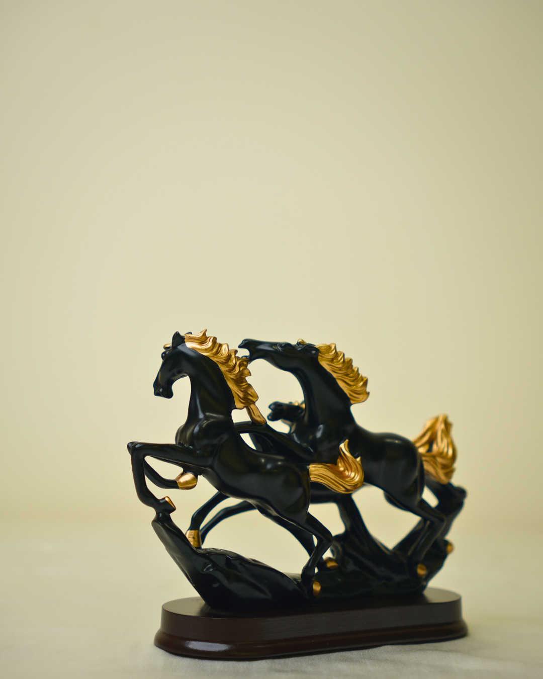 Trio of Speed - Modern Black & Gold Running Horses Showpiece