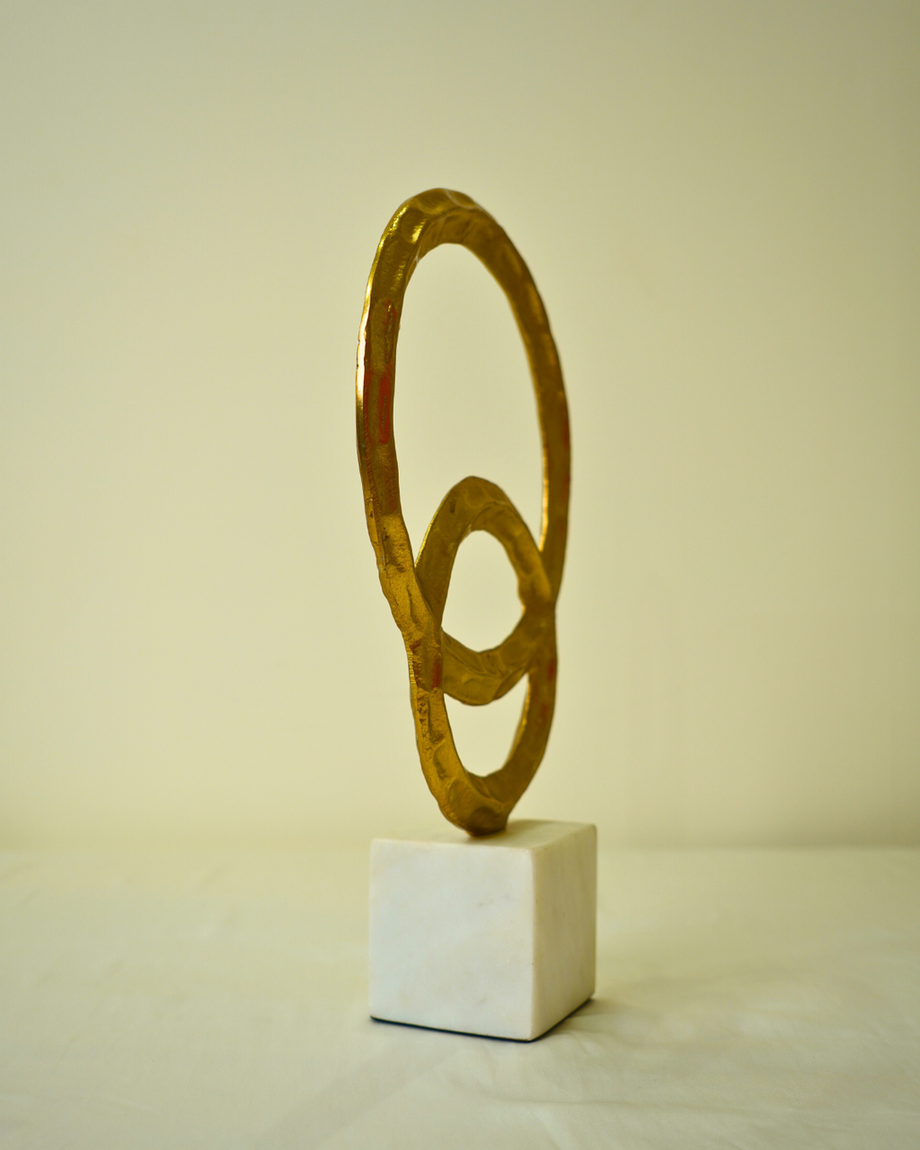 Abstract Golden Metal Art Sculpture with Marble Base