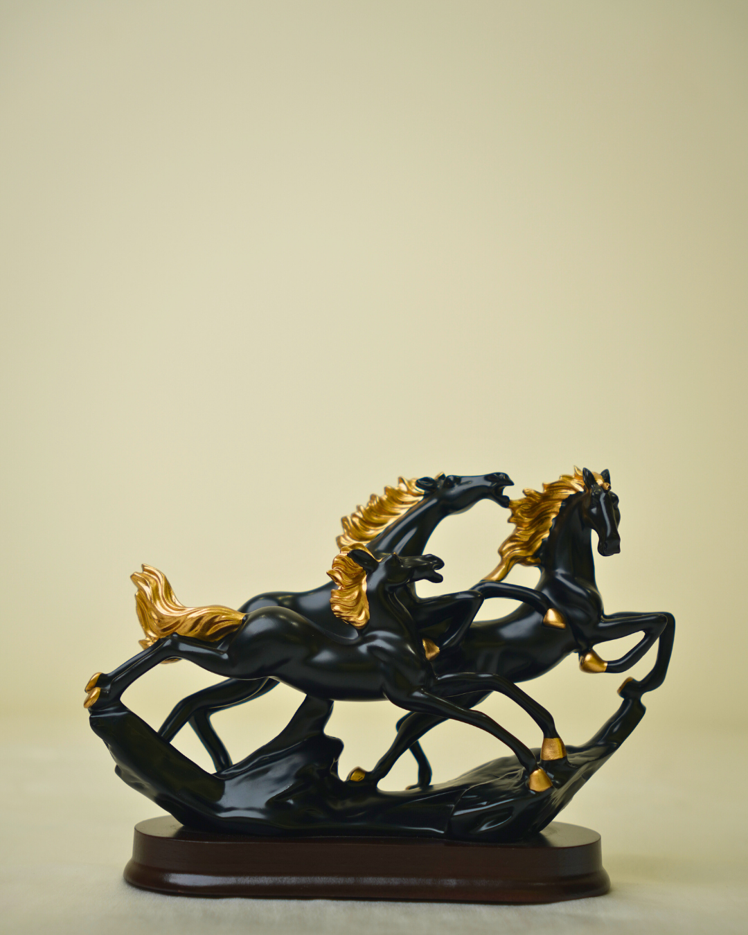 Trio of Speed - Modern Black & Gold Running Horses Showpiece