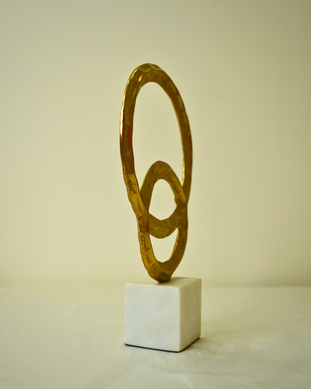 Abstract Golden Metal Art Sculpture with Marble Base