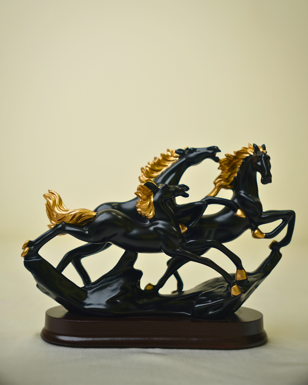 Trio of Speed - Modern Black & Gold Running Horses Showpiece