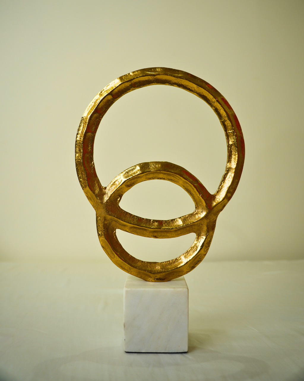 Abstract Golden Metal Art Sculpture with Marble Base