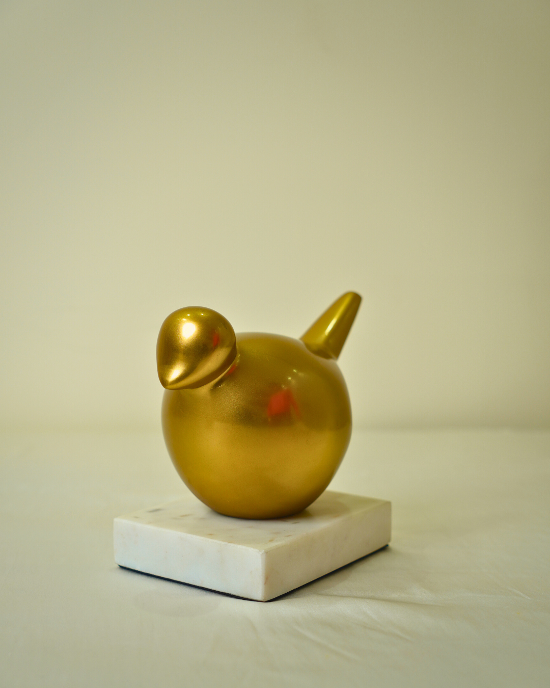 Golden Metal Bird Figurine with Marble Base