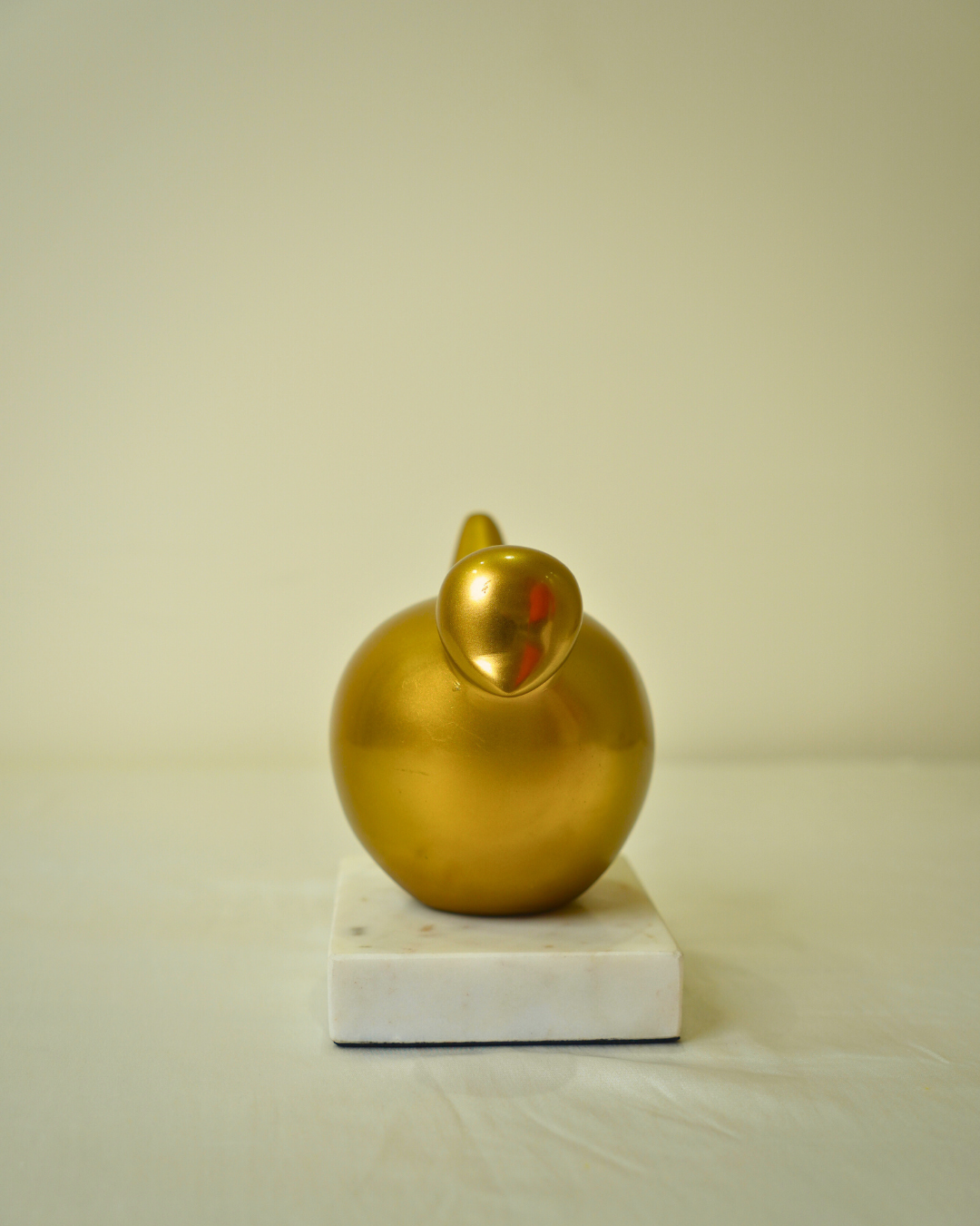 Golden Metal Bird Figurine with Marble Base