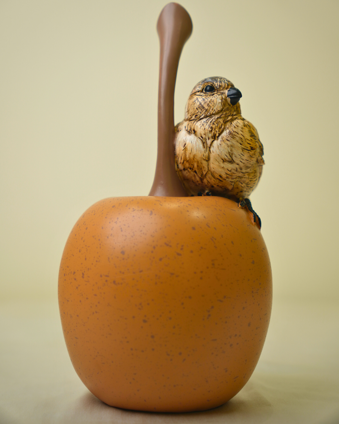 Rustic Autumn Songbird - Handcrafted Bird on Fruit Tabletop Sculpture