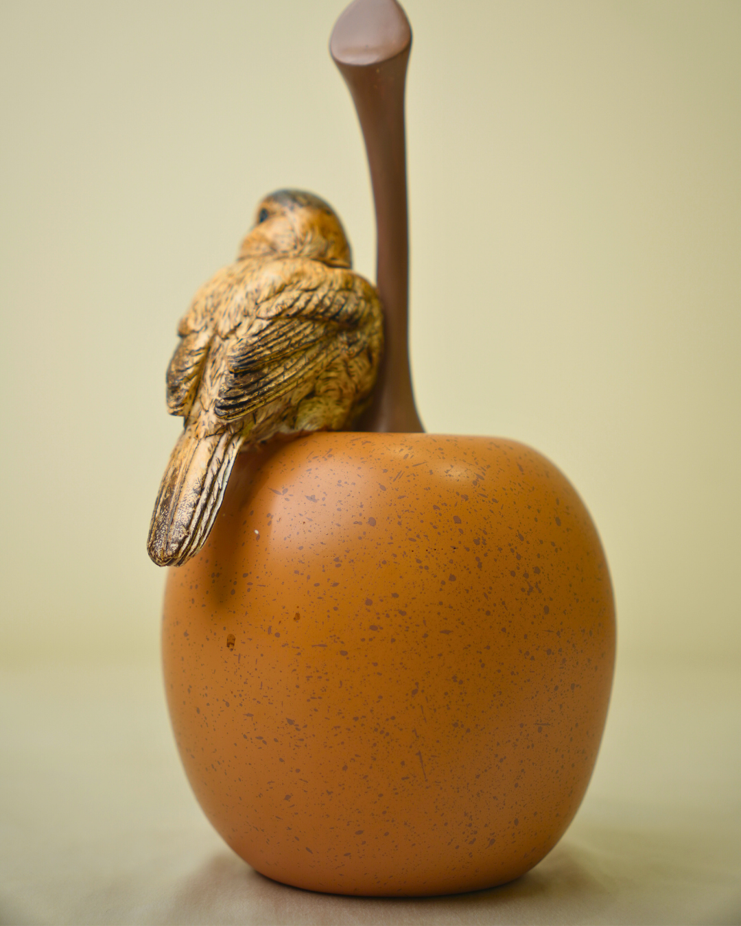 Rustic Autumn Songbird - Handcrafted Bird on Fruit Tabletop Sculpture