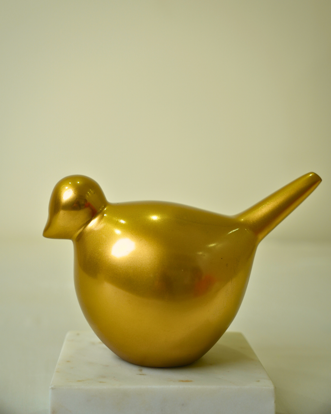 Golden Metal Bird Figurine with Marble Base
