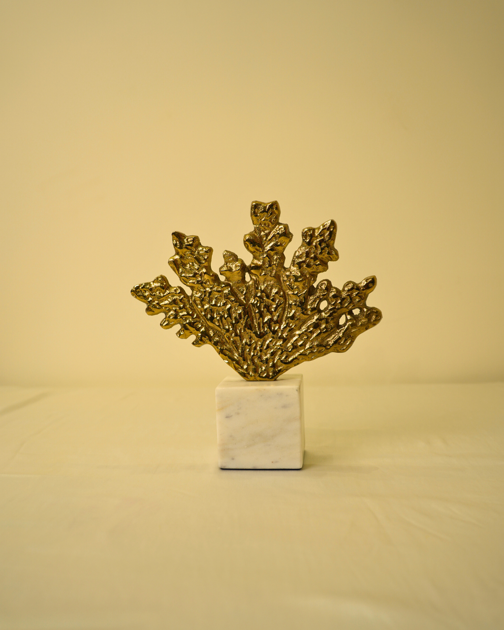 Golden Metal Leaf Sculpture with Marble Base