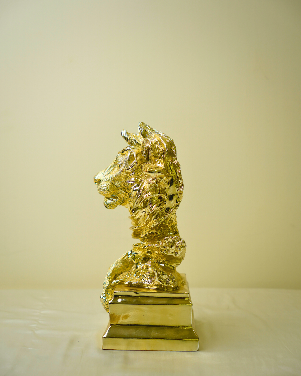 Majestic Golden Lion Bust Sculpture