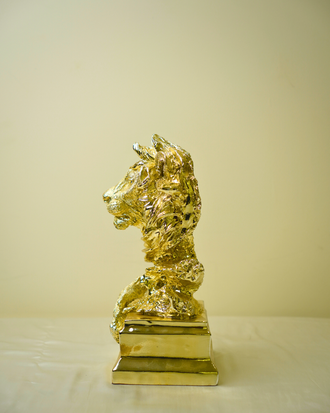Majestic Golden Lion Bust Sculpture