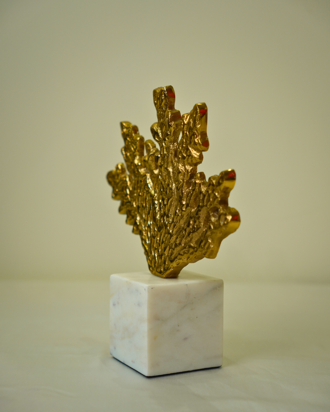 Golden Metal Leaf Sculpture with Marble Base