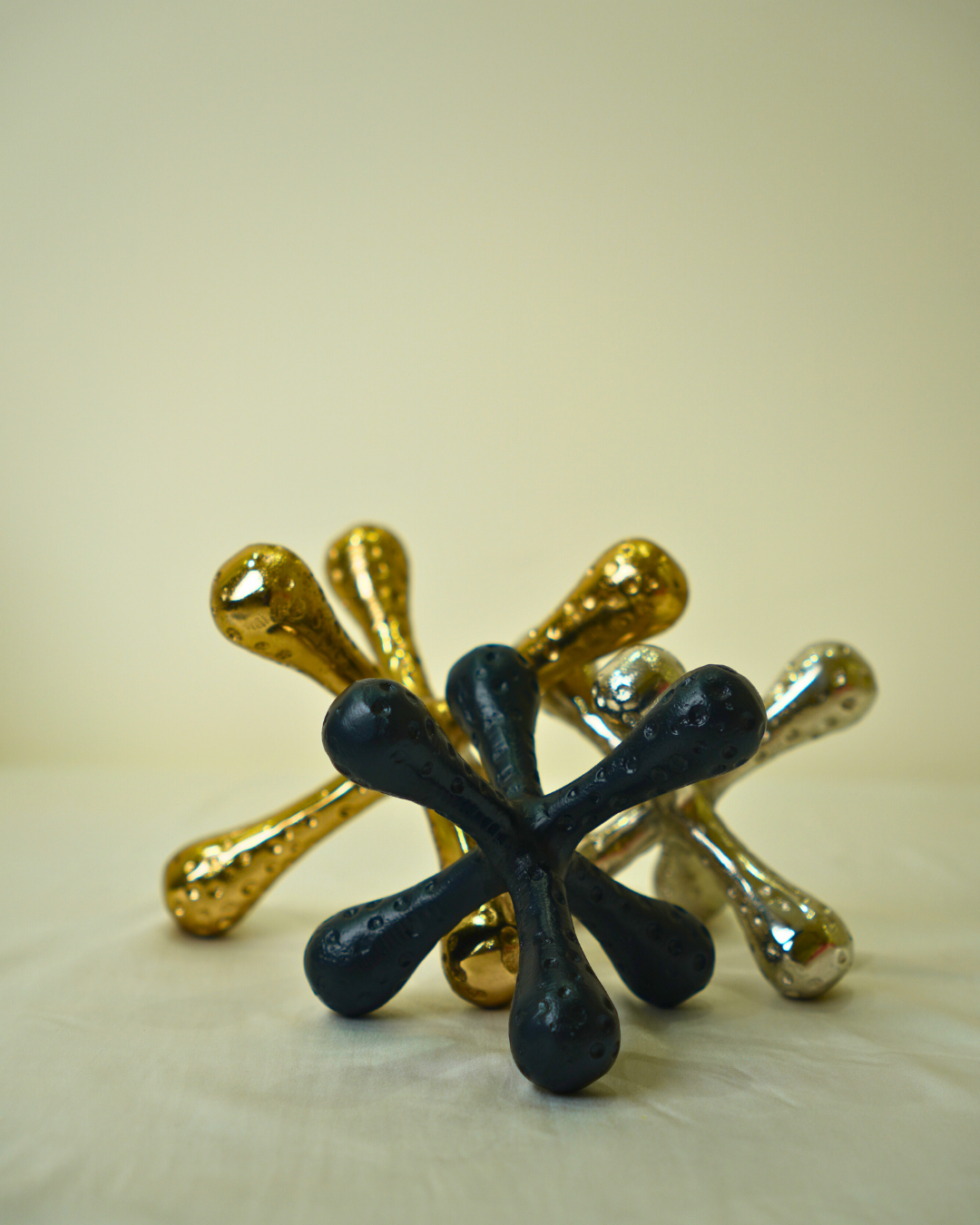 Abstract Metal Jacks Decorative Sculpture – Set of 3