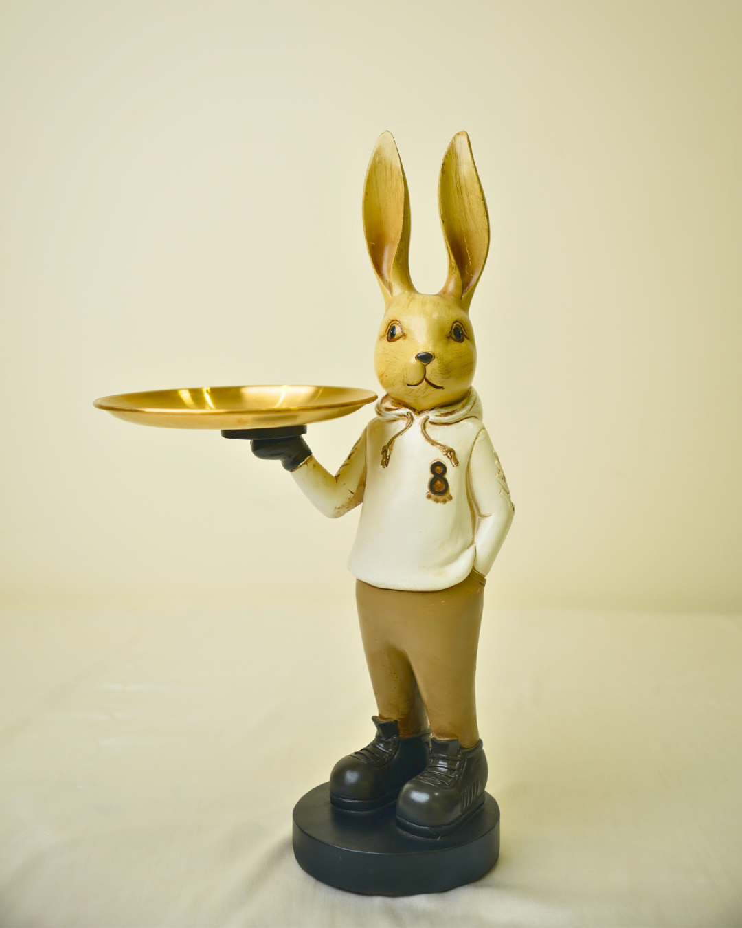 Modern Dapper Rabbit - Decorative Bunny Figurine with Gold Serving Tray