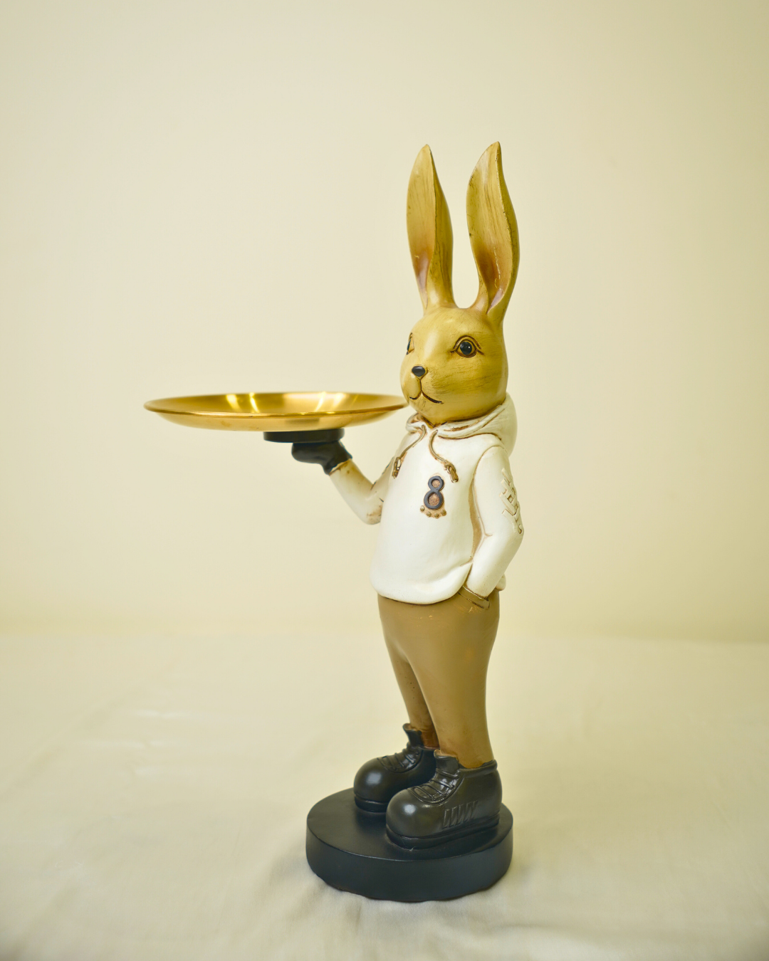 Modern Dapper Rabbit - Decorative Bunny Figurine with Gold Serving Tray