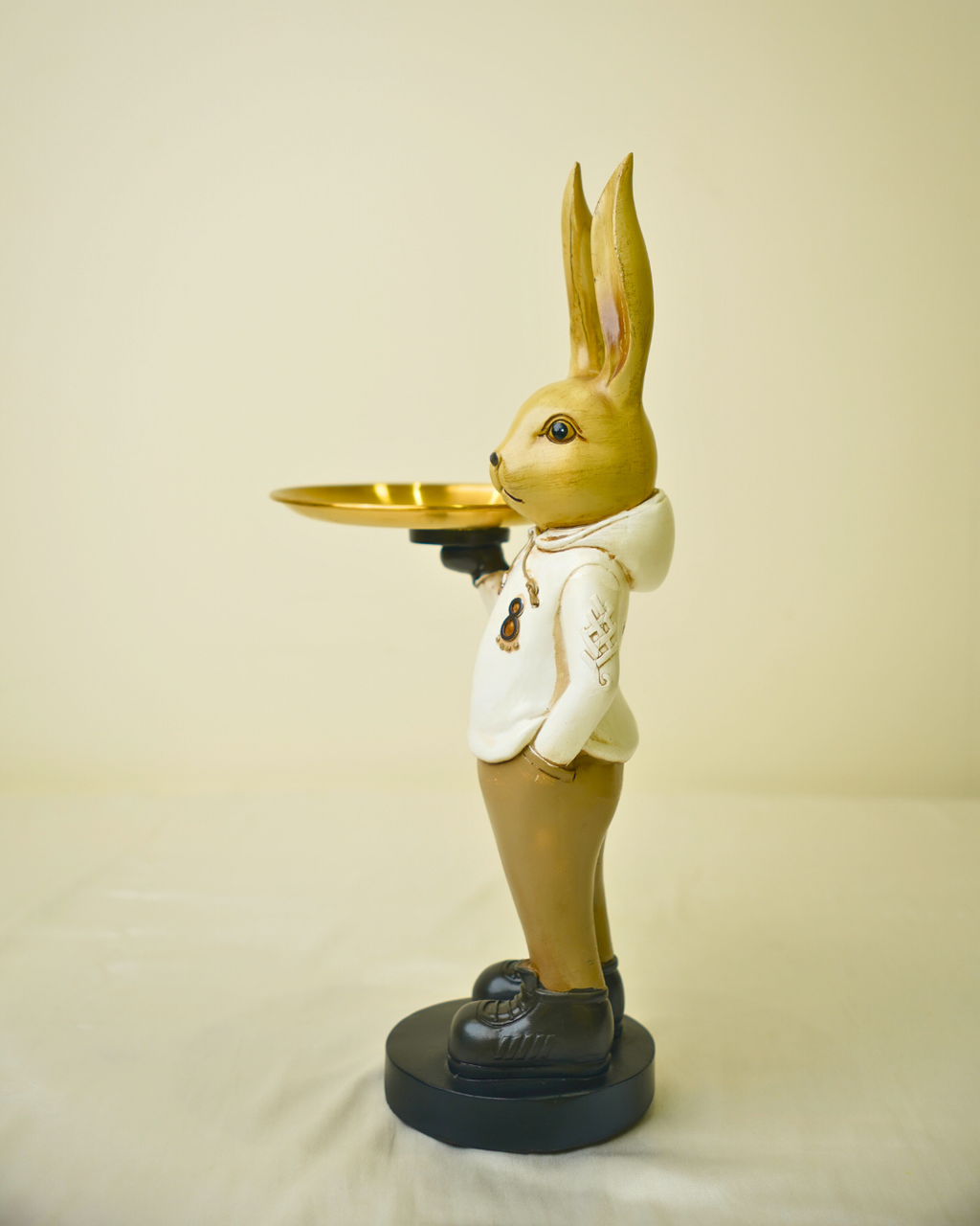 Modern Dapper Rabbit - Decorative Bunny Figurine with Gold Serving Tray