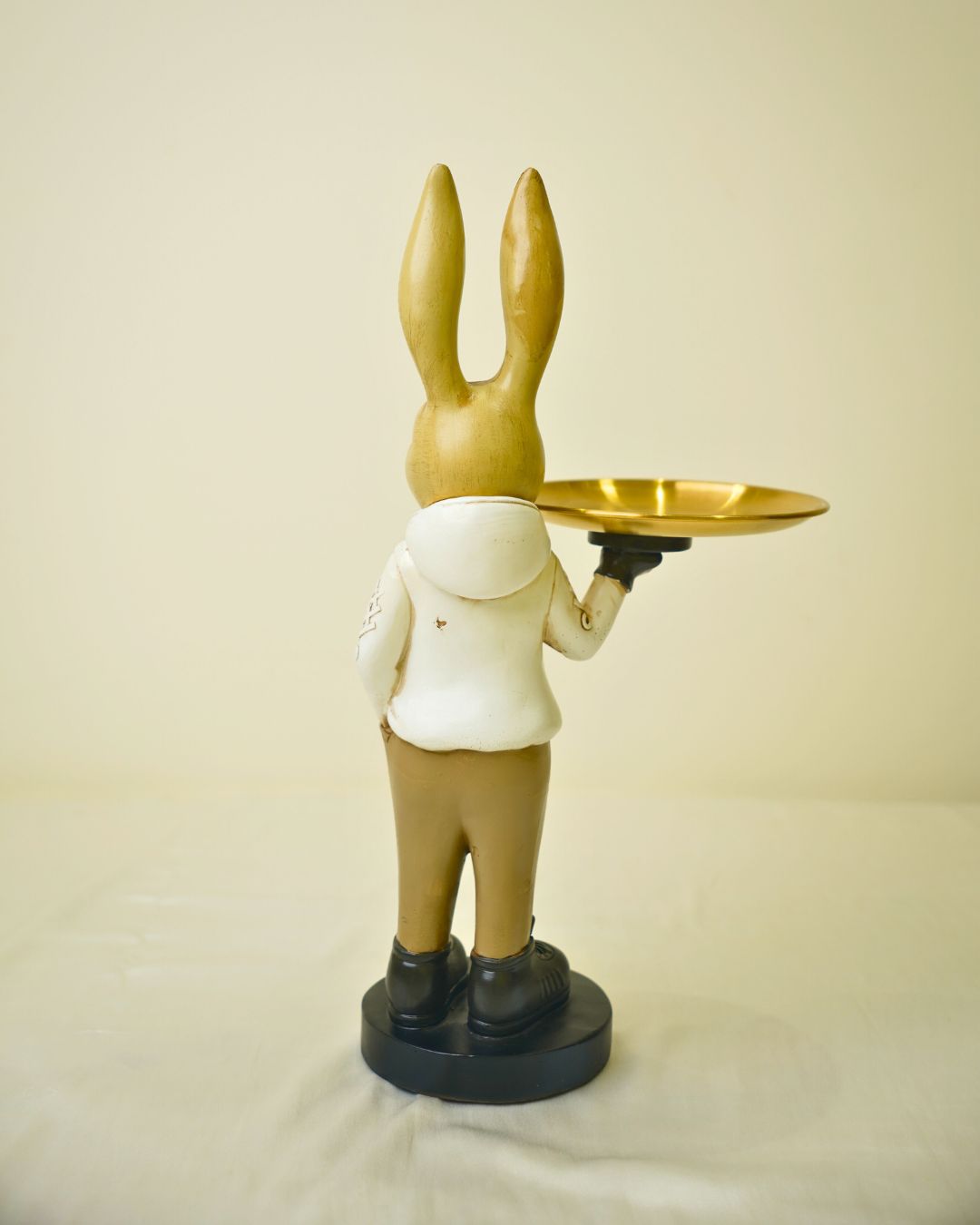 Modern Dapper Rabbit - Decorative Bunny Figurine with Gold Serving Tray