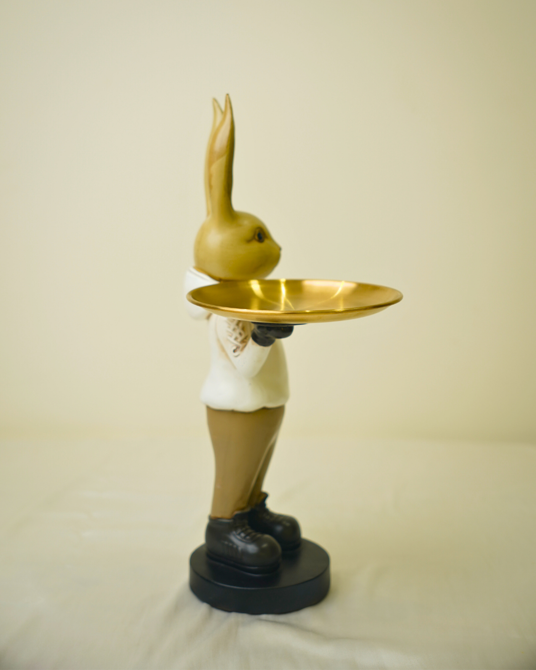 Modern Dapper Rabbit - Decorative Bunny Figurine with Gold Serving Tray