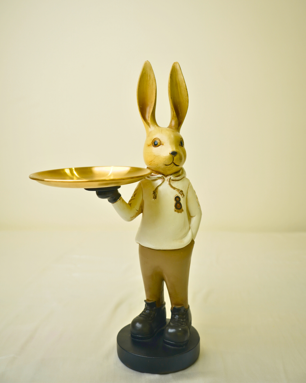 Modern Dapper Rabbit - Decorative Bunny Figurine with Gold Serving Tray