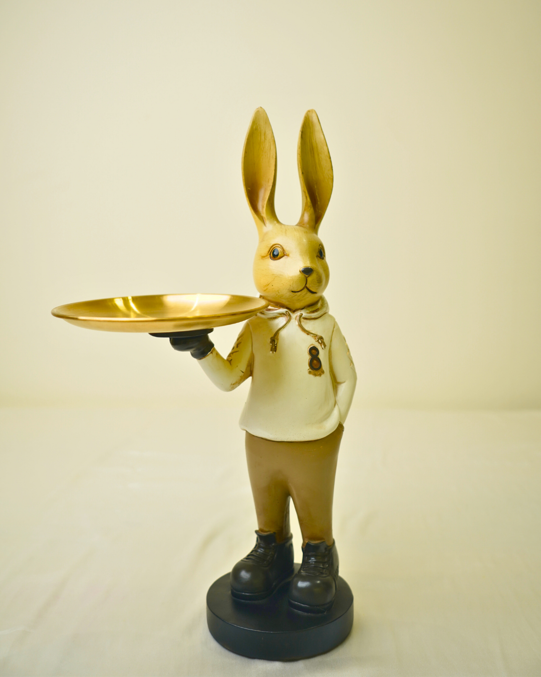 Modern Dapper Rabbit - Decorative Bunny Figurine with Gold Serving Tray