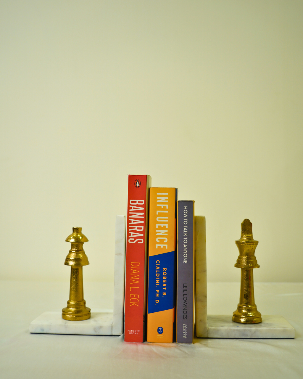 Golden Metal Chess Bookend Set with Marble Base
