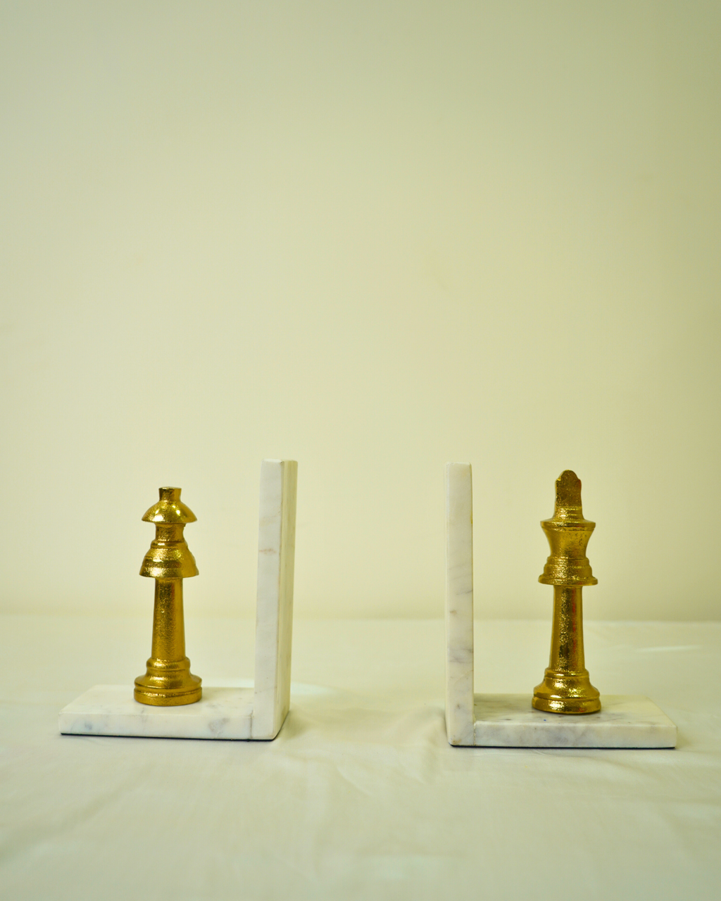 Golden Metal Chess Bookend Set with Marble Base
