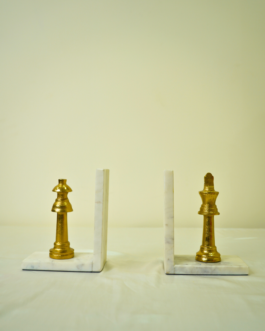 Golden Metal Chess Bookend Set with Marble Base