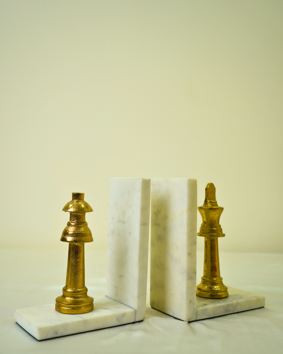 Golden Metal Chess Bookend Set with Marble Base