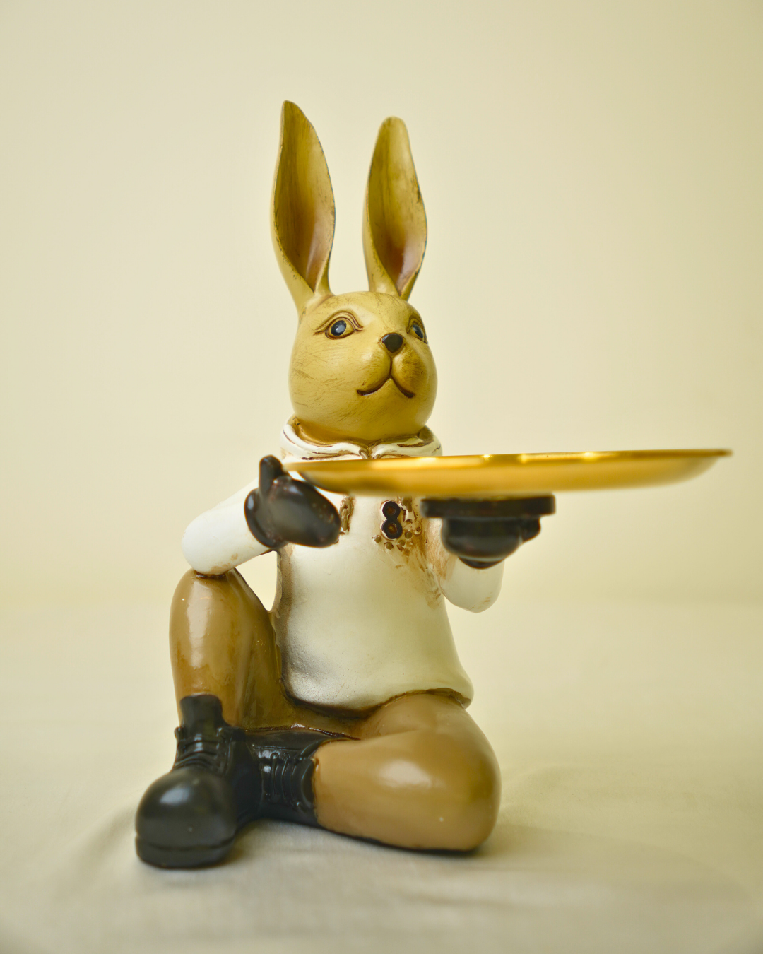 Modern Dapper Rabbit - Seated Bunny with Gold Serving Tray