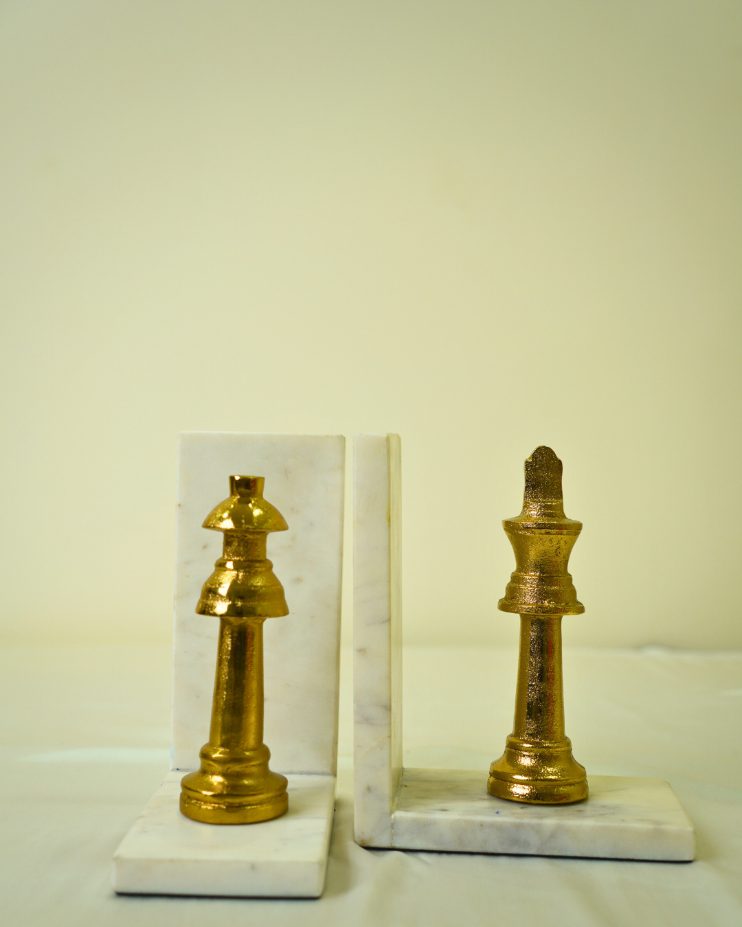 Golden Metal Chess Bookend Set with Marble Base
