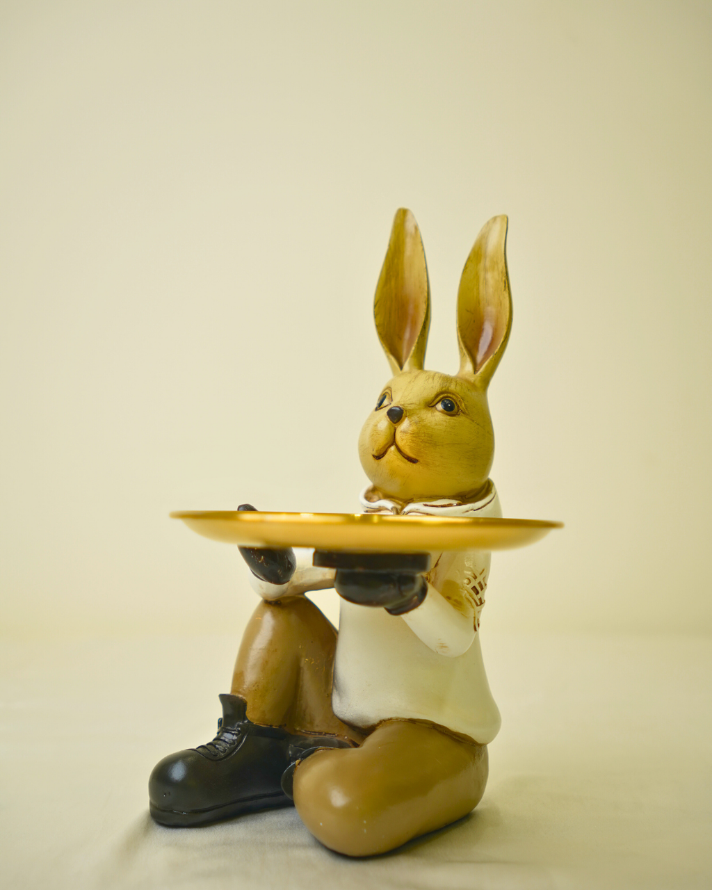 Modern Dapper Rabbit - Seated Bunny with Gold Serving Tray