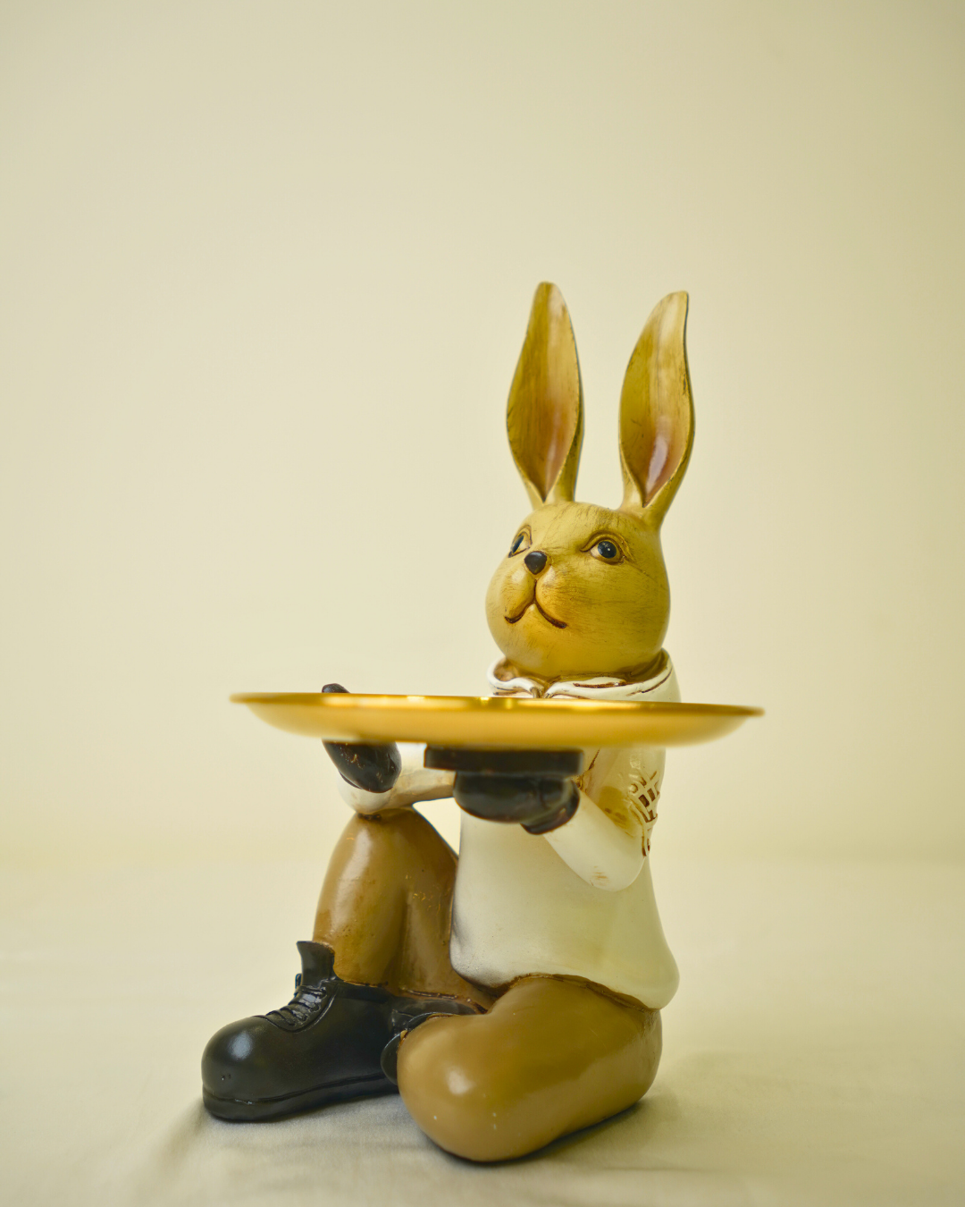 Modern Dapper Rabbit - Seated Bunny with Gold Serving Tray