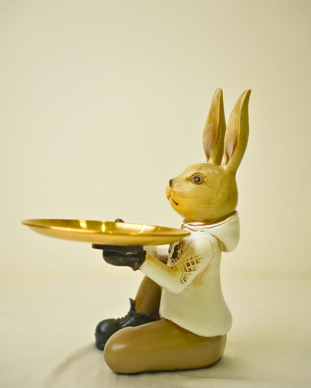 Modern Dapper Rabbit - Seated Bunny with Gold Serving Tray