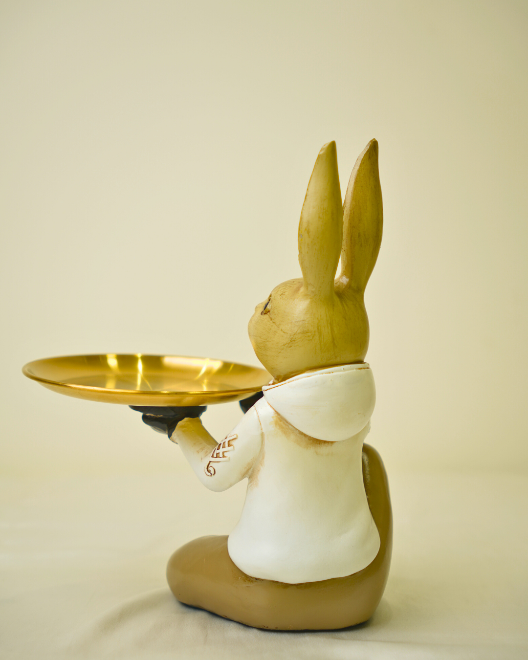 Modern Dapper Rabbit - Seated Bunny with Gold Serving Tray