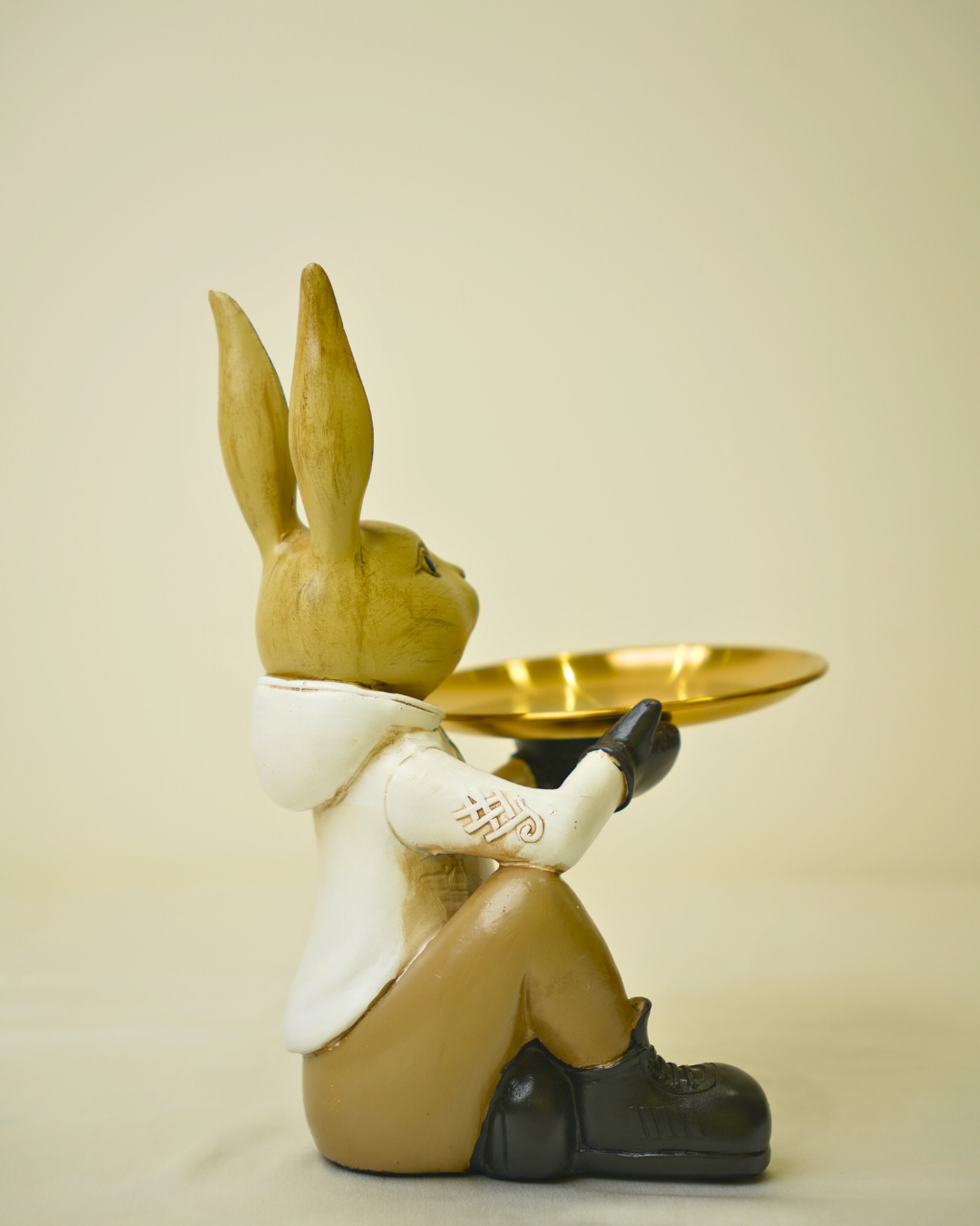 Modern Dapper Rabbit - Seated Bunny with Gold Serving Tray