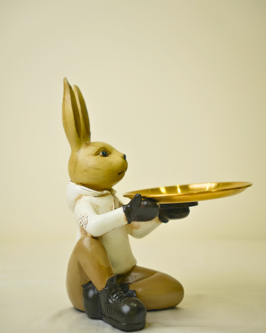 Modern Dapper Rabbit - Seated Bunny with Gold Serving Tray