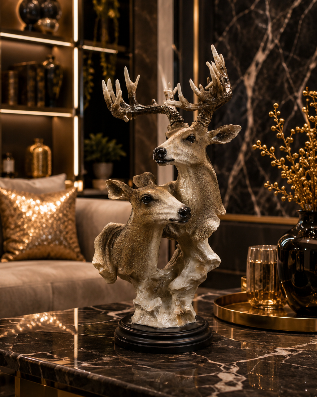 Imperial Deer Duo Decor Statue