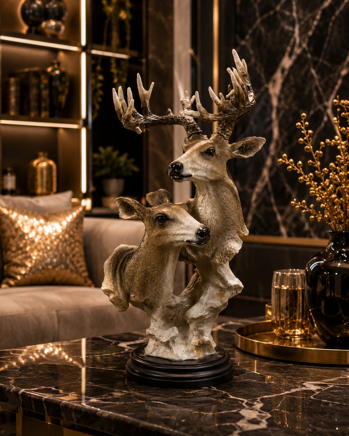 Imperial Deer Duo Decor Statue