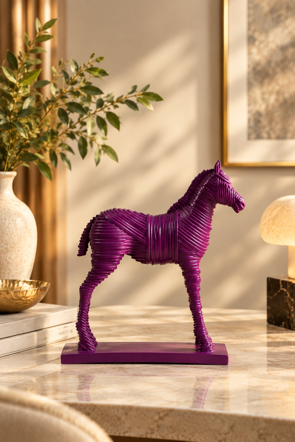 Regal Ribbed Horse Sculpture – Plum