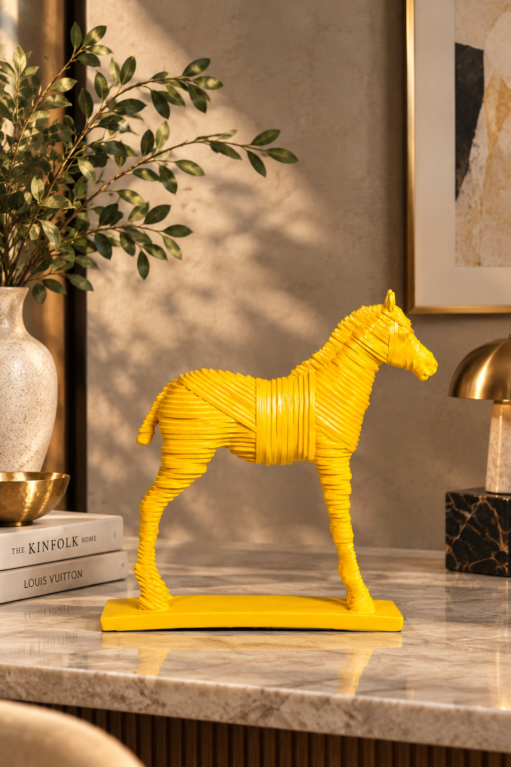 Regal Ribbed Horse Sculpture – Yellow