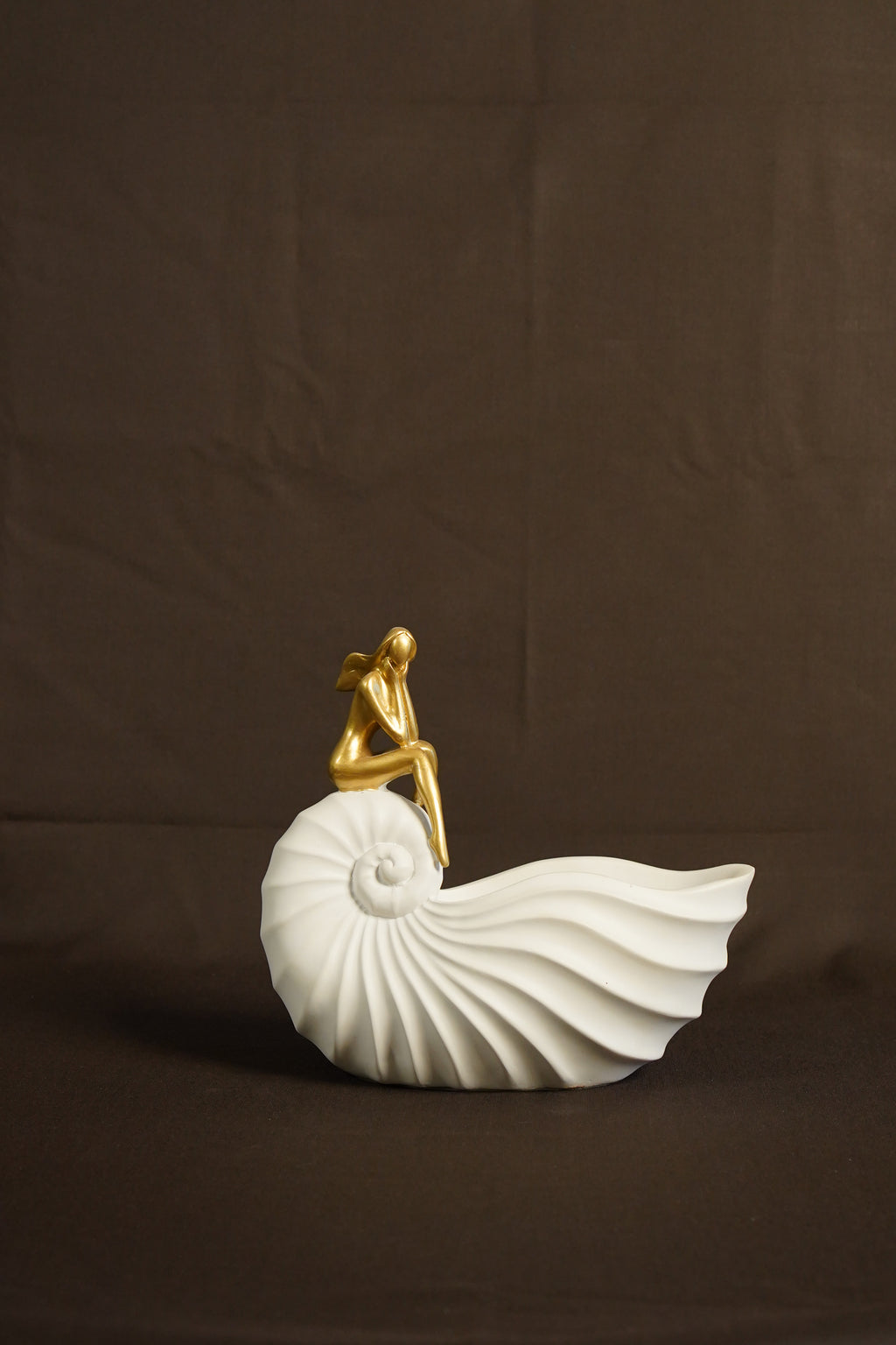 Nordic White & Gold Nautilus Maiden Sculpture