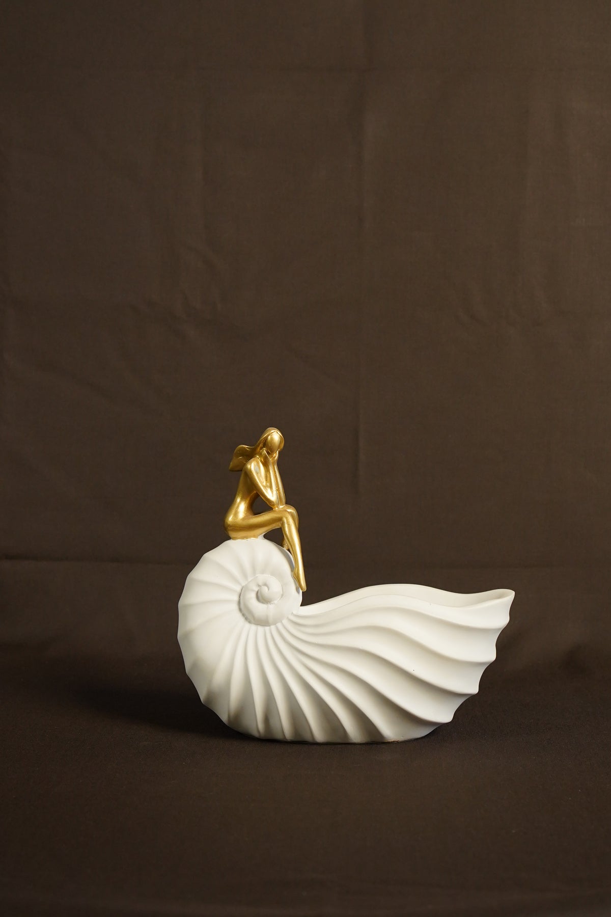 Nordic White & Gold Nautilus Maiden Sculpture
