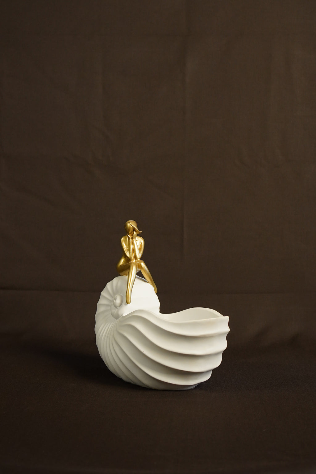 Nordic White & Gold Nautilus Maiden Sculpture