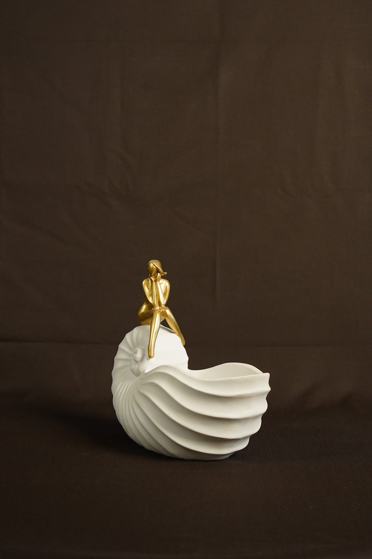 Nordic White & Gold Nautilus Maiden Sculpture