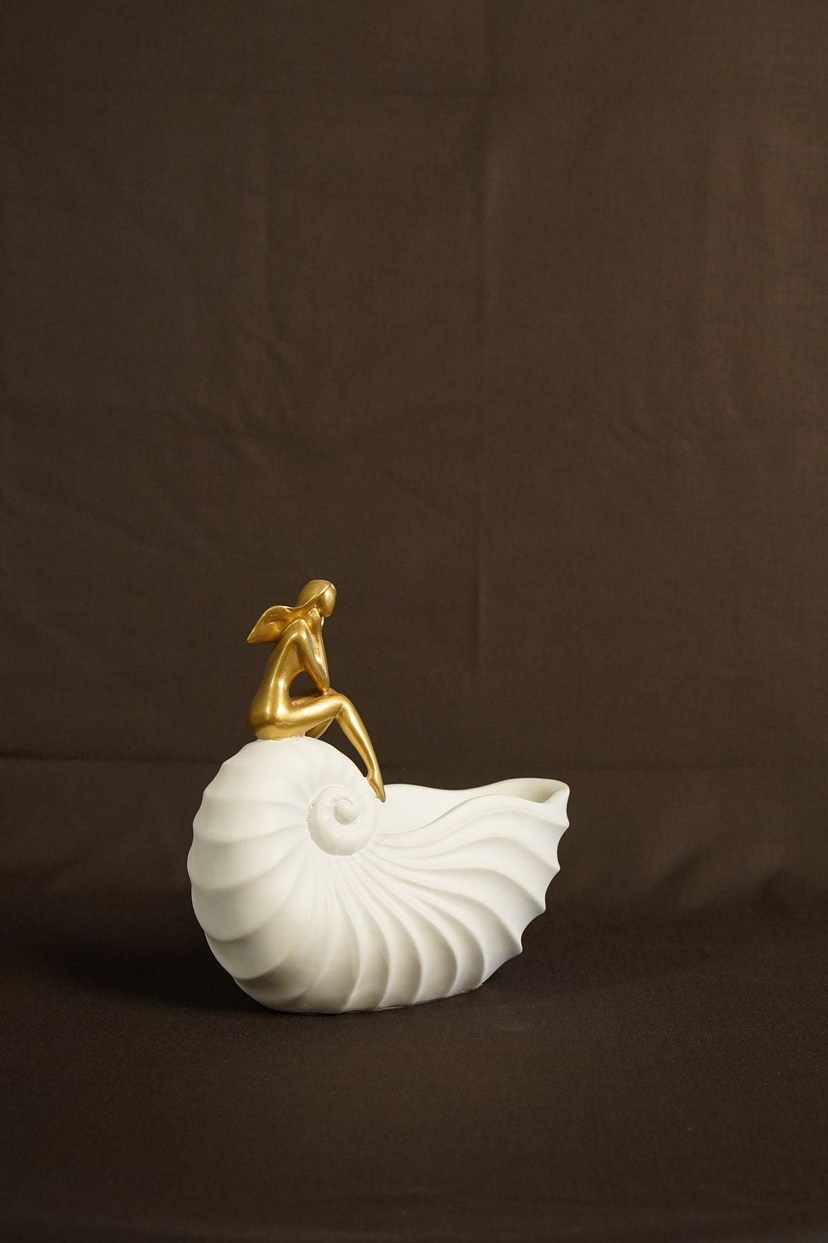Nordic White & Gold Nautilus Maiden Sculpture