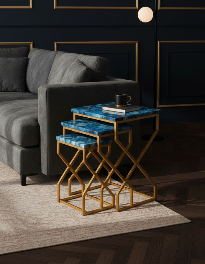 Azure Luxe Geometric Nesting Tables